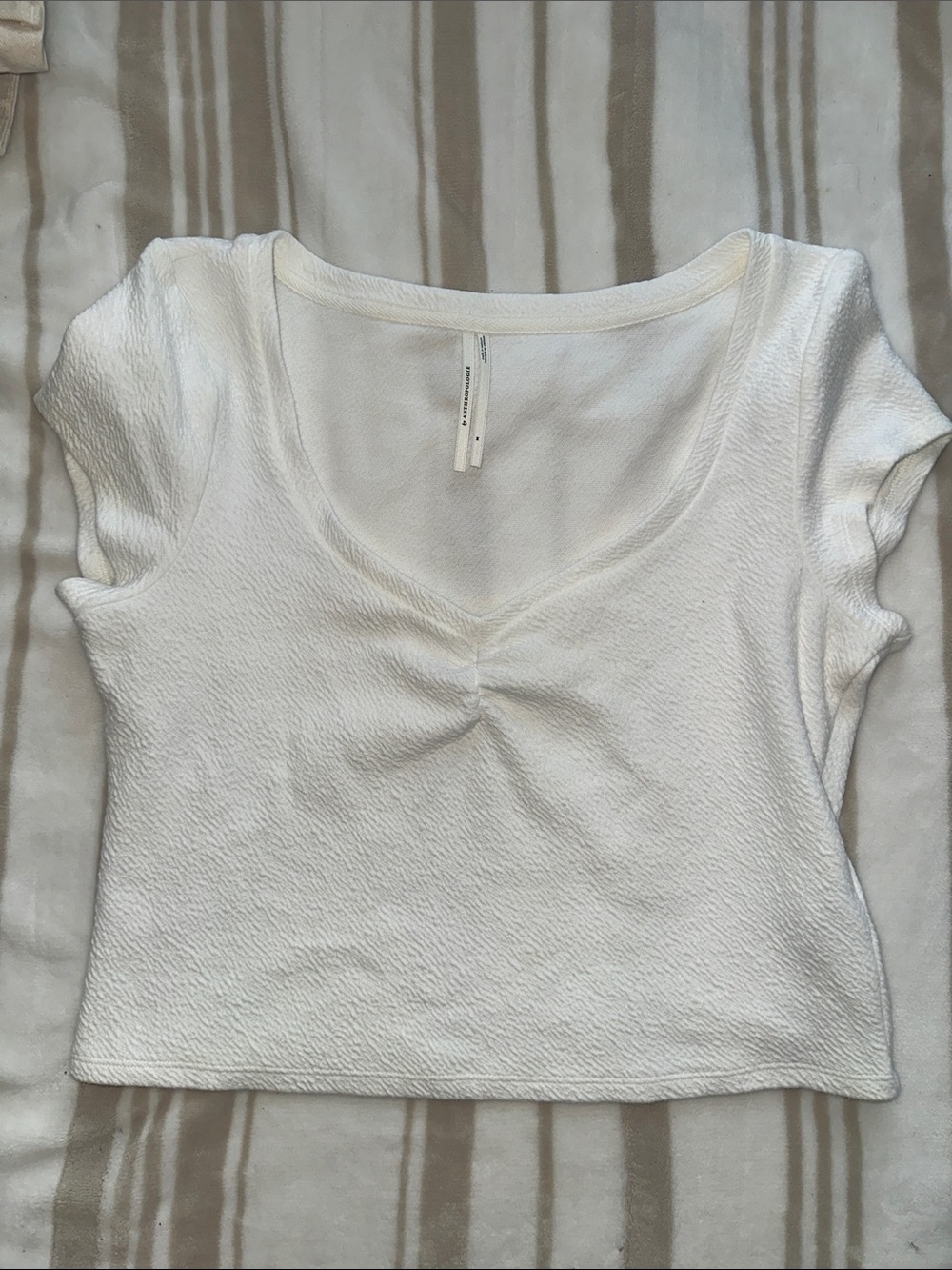 Anthropologie White Scoop Neck Cotton Short Sleeve Crop Top